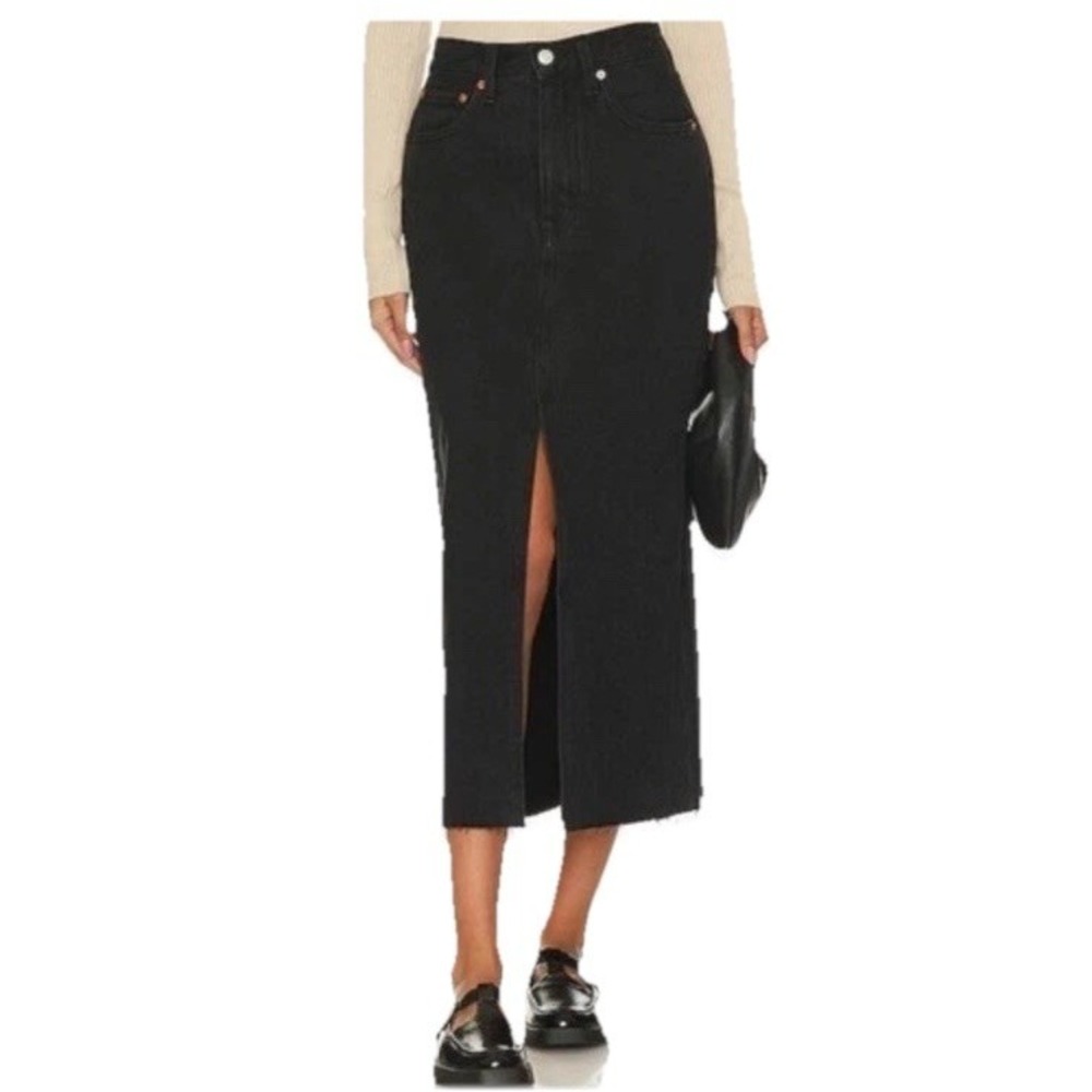 Pistola ALICE Los Angeles Black Denim Midi Skirt HIGH RISE SZ-26-NWT Cotton - Picture 3 of 16